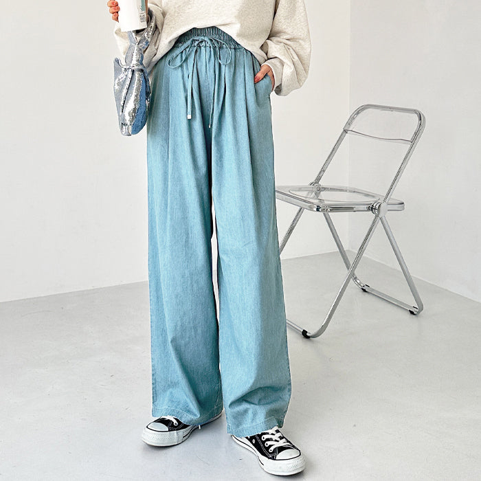ジーラ GeeRA 楽にはける！イージーワイドデニムパンツ （サックス） サックス