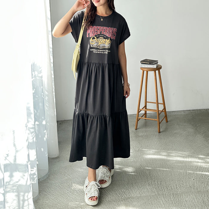 ジーラ GeeRA 《FIRSTMOODコラボ》ピグメント風ティアードプリントTシャツワ （赤黄色） 赤黄色