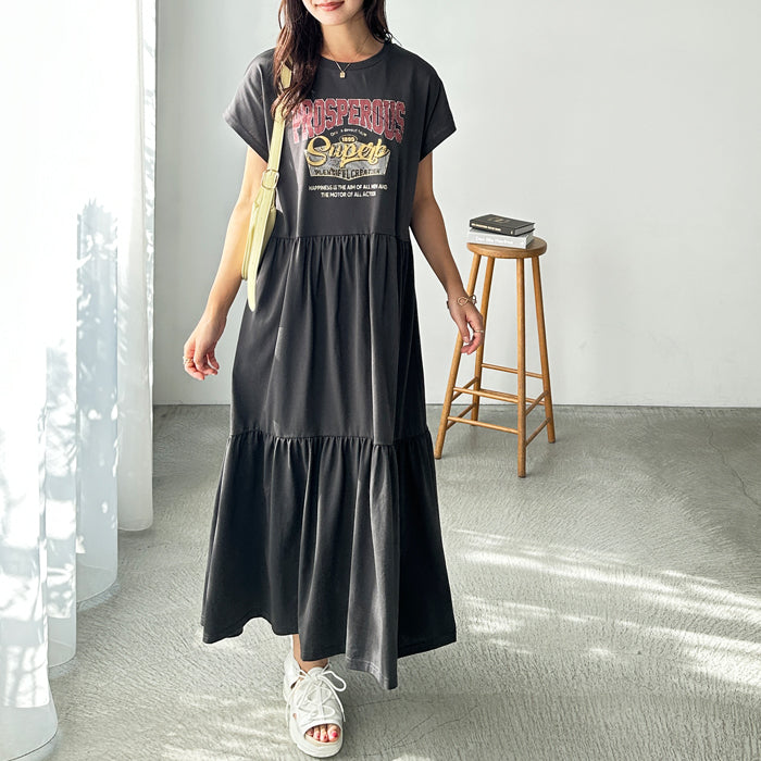 ジーラ GeeRA 《FIRSTMOODコラボ》ピグメント風ティアードプリントTシャツワ （赤黄色） 赤黄色