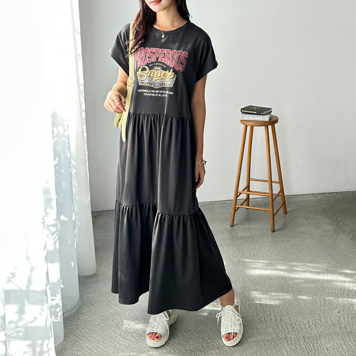 ジーラ GeeRA 《FIRSTMOODコラボ》ピグメント風ティアードプリントTシャツワ （赤黄色） 赤黄色
