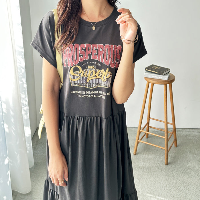 ジーラ GeeRA 《FIRSTMOODコラボ》ピグメント風ティアードプリントTシャツワ （赤黄色） 赤黄色