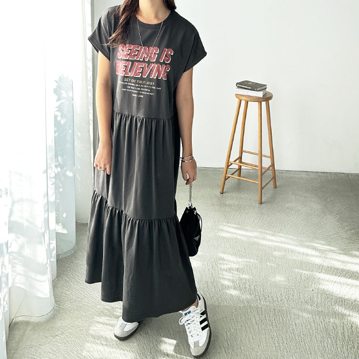 ジーラ GeeRA 《FIRSTMOODコラボ》ピグメント風ティアードプリントTシャツワ （赤黄色） 赤黄色