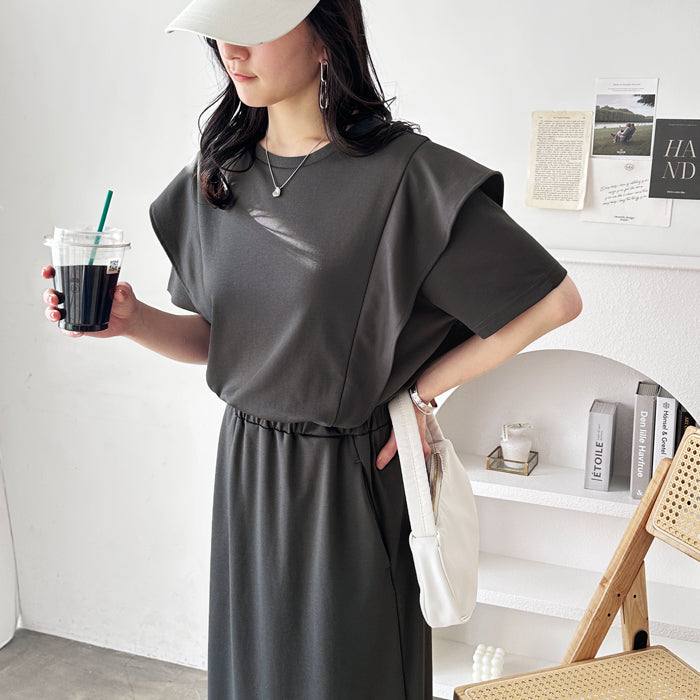 ジーラ GeeRA ラッフルショルダーワンピース （チャコール） チャコール