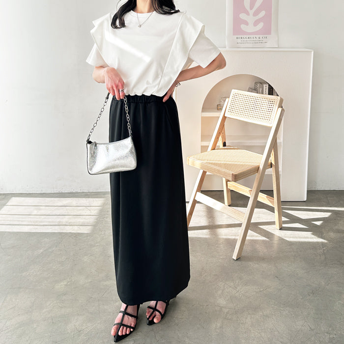 ジーラ GeeRA ラッフルショルダーワンピース （オフ白×ブラック） オフ白×ブラック