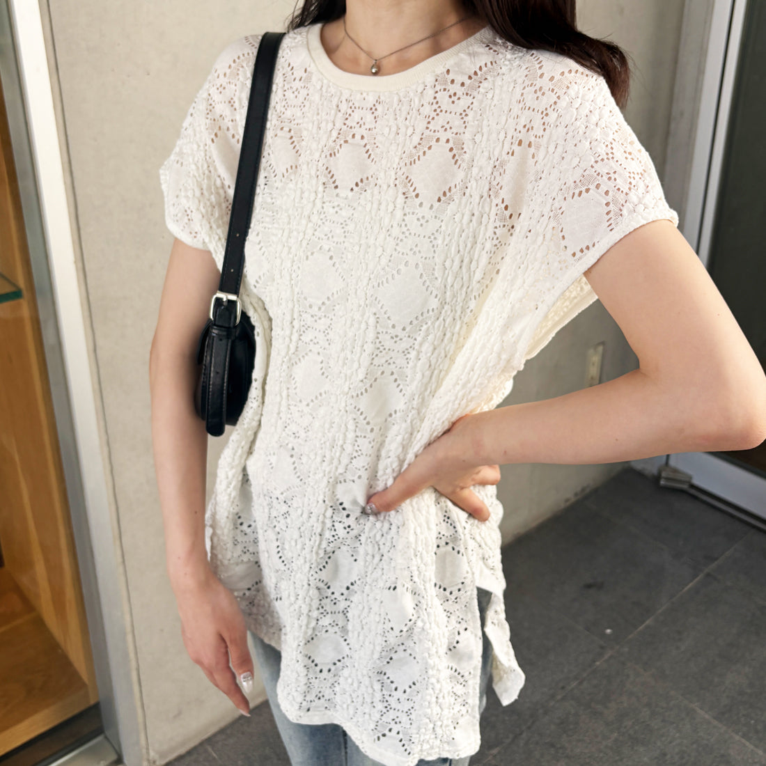 ジーラ GeeRA 総レースフレンチスリーブTシャツ （オフホワイト） オフホワイト