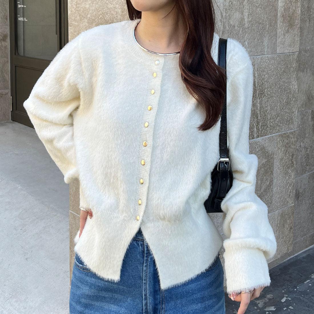 ジーラ GeeRA 裾スリットシャギーコンパクトカーディガン （アイボリー） アイボリー