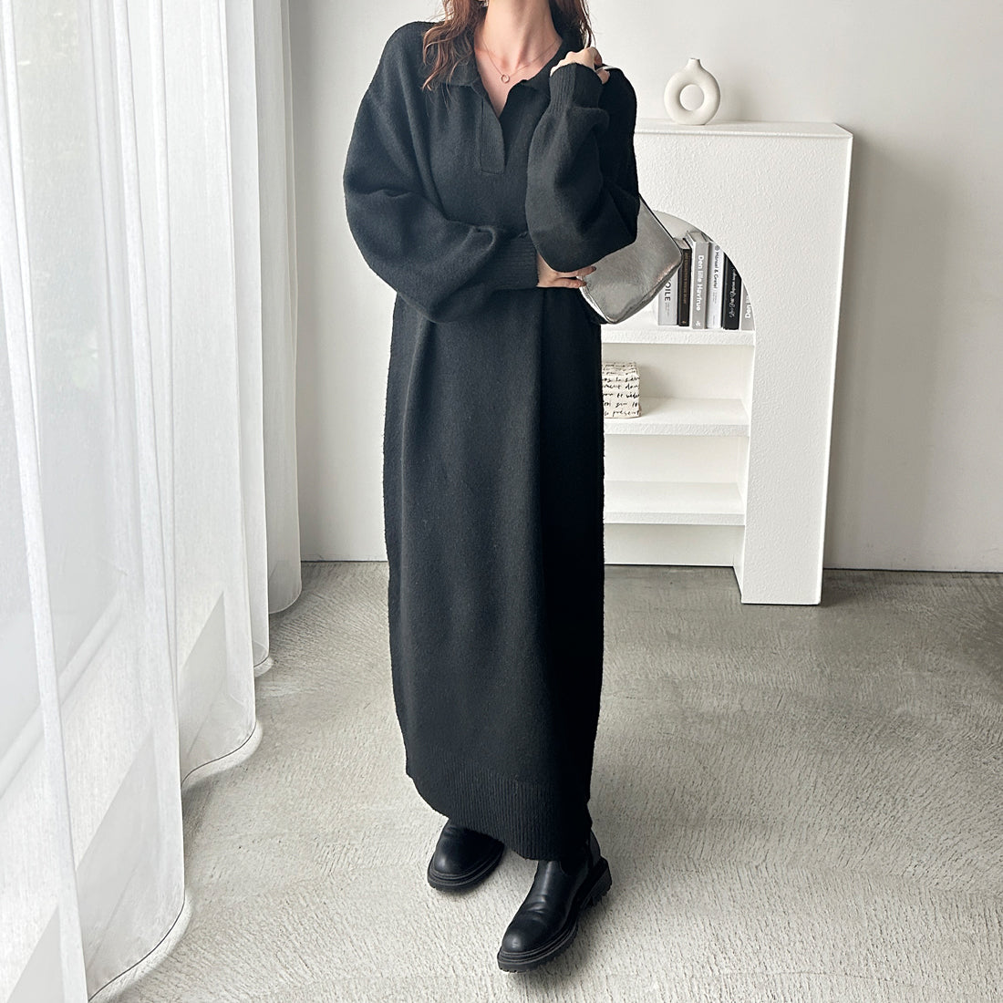 ジーラ GeeRA スキッパーゆるニットワンピース （ブラック） ブラック