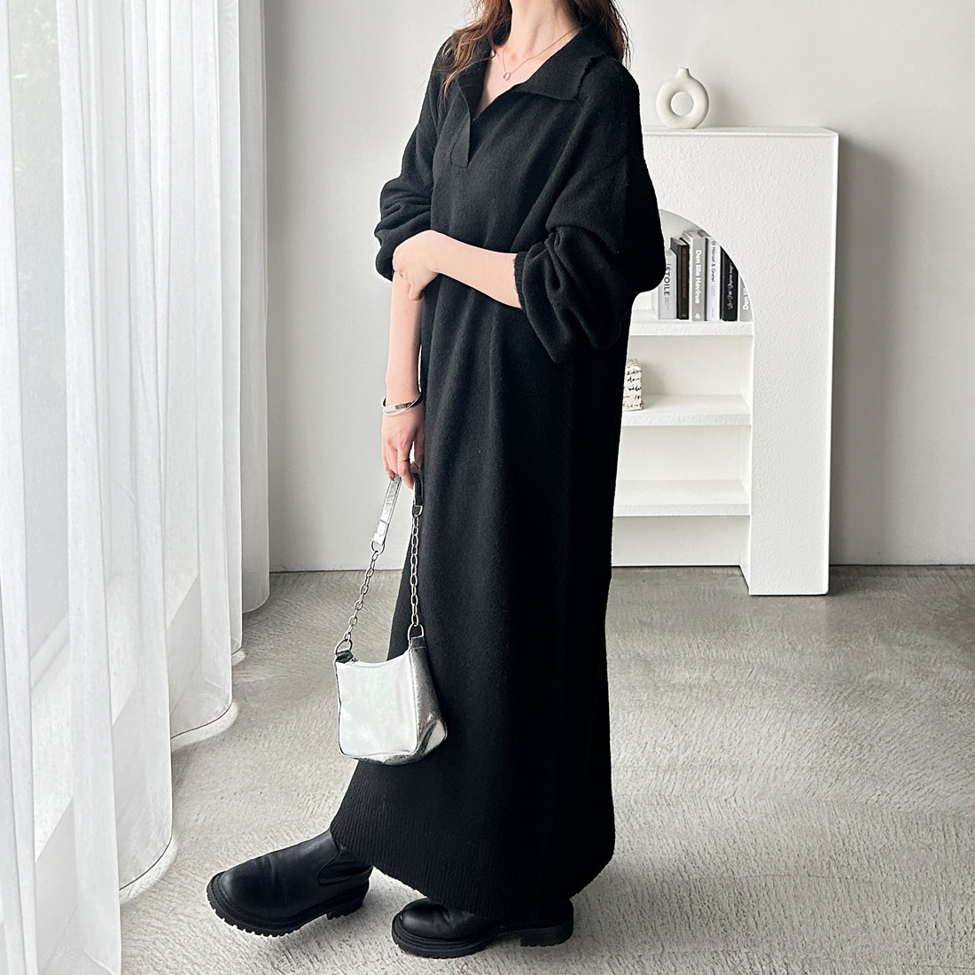 ジーラ GeeRA スキッパーゆるニットワンピース （ブラック） ブラック