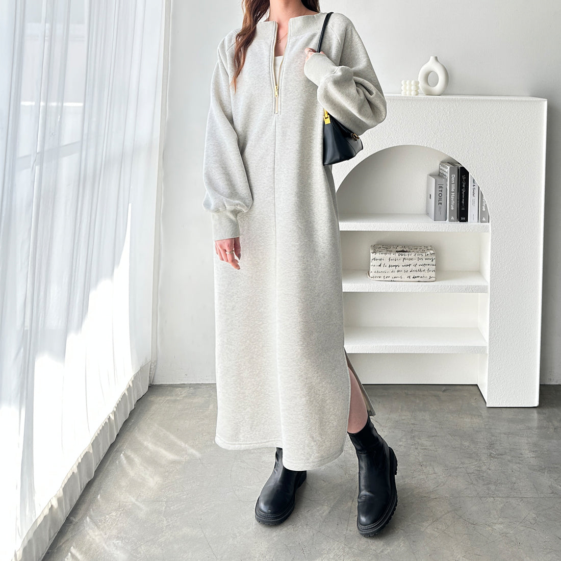 ジーラ GeeRA 前後2WAYハーフジップスウェットワンピース （オートミール） オートミール