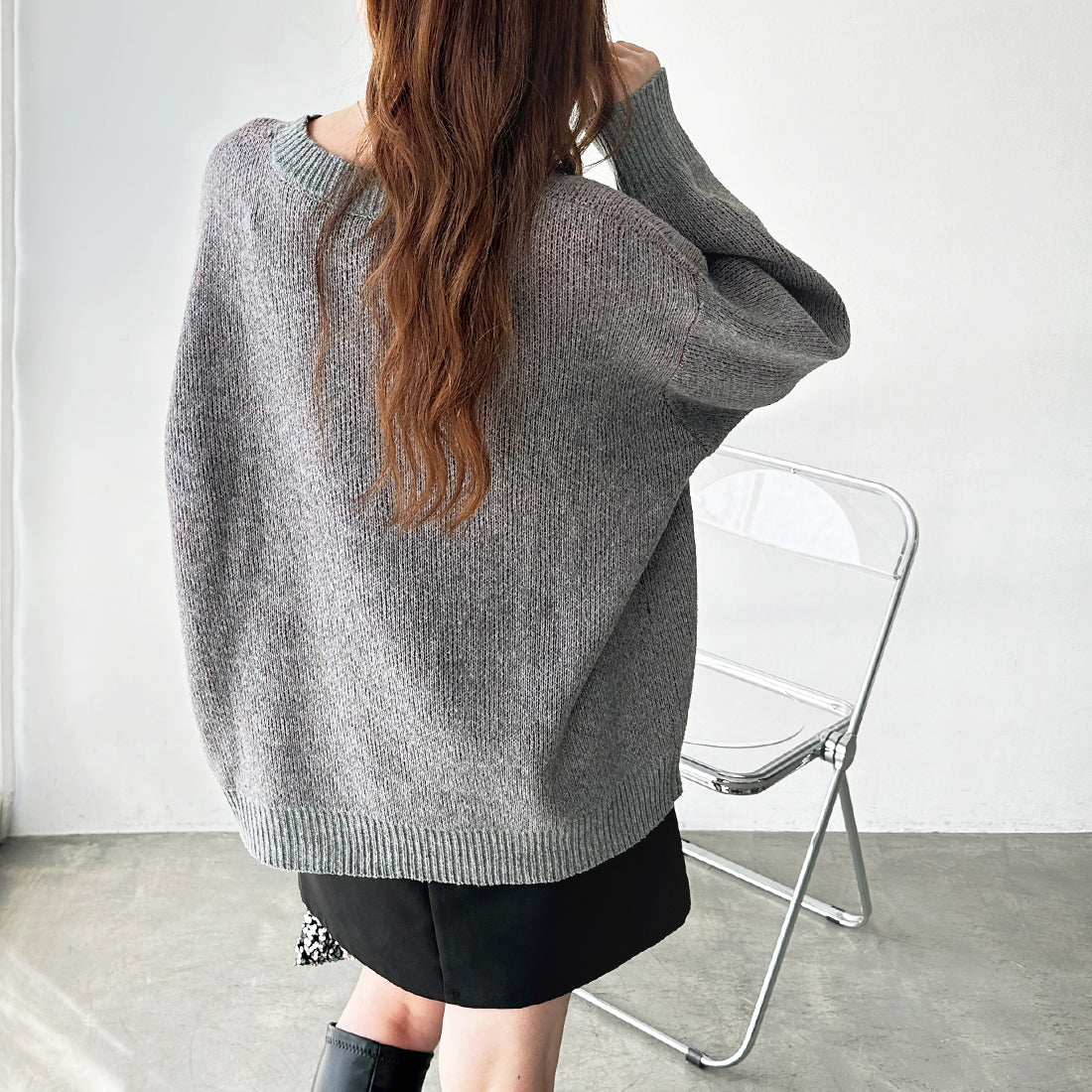 ジーラ GeeRA あったかモヘアライク素材！ジャガードニットトップス （グレー） グレー