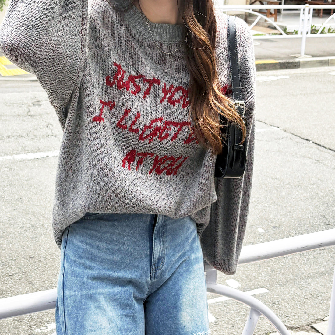 ジーラ GeeRA あったかモヘアライク素材！ジャガードニットトップス （グレー） グレー