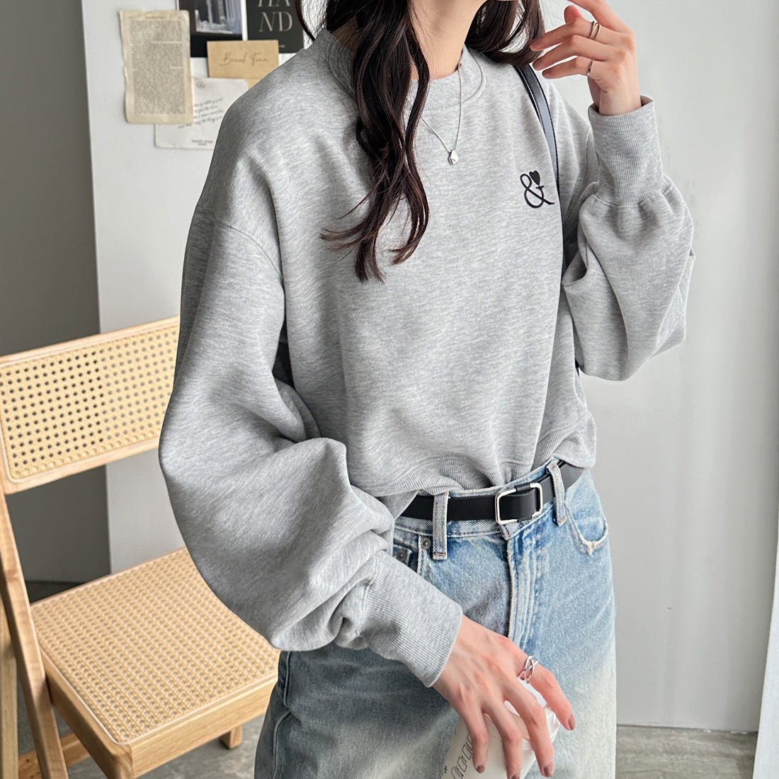 ジーラ GeeRA 裏起毛ワンポイント刺繍スウェットトップス （杢グレー） 杢グレー