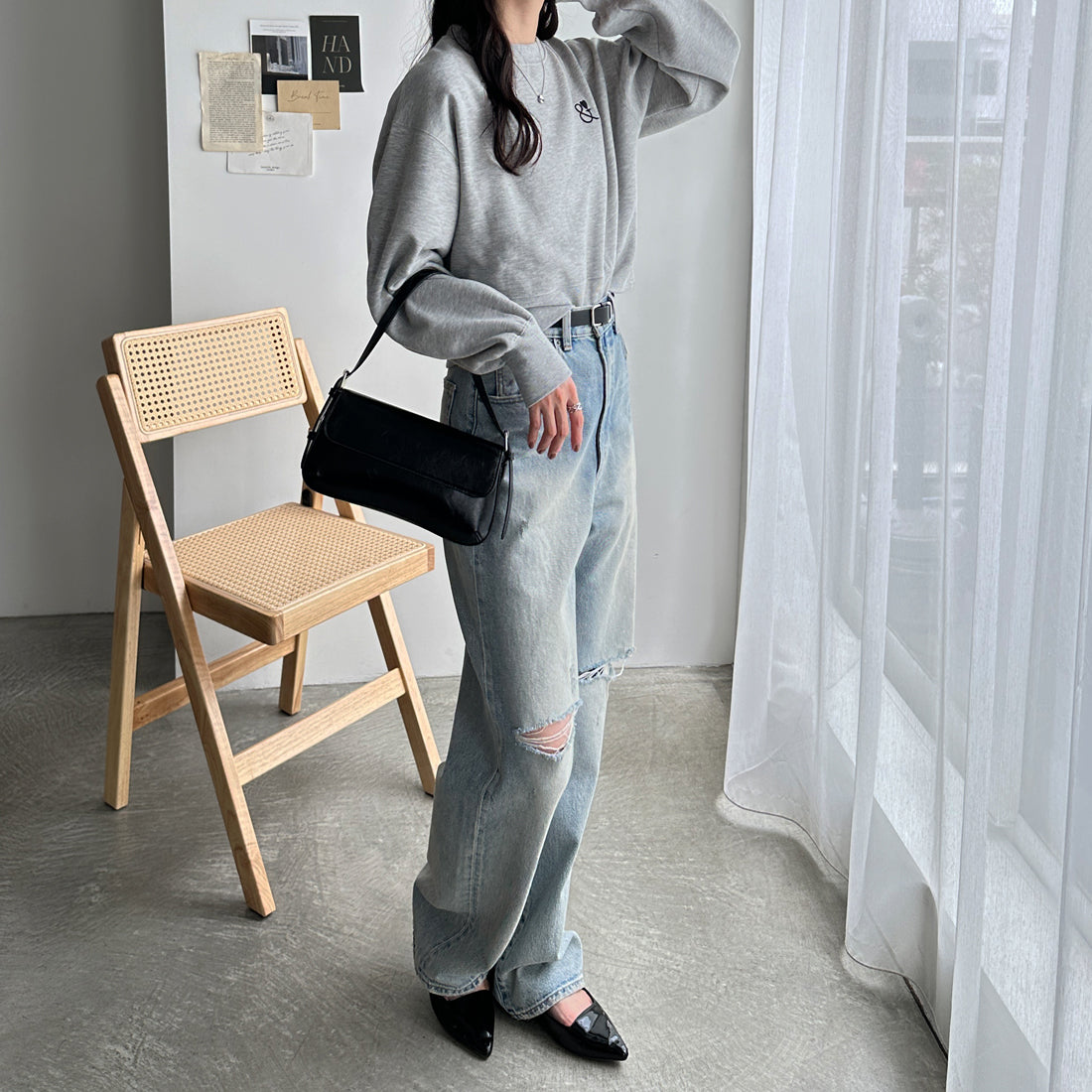 ジーラ GeeRA 裏起毛ワンポイント刺繍スウェットトップス （杢グレー） 杢グレー