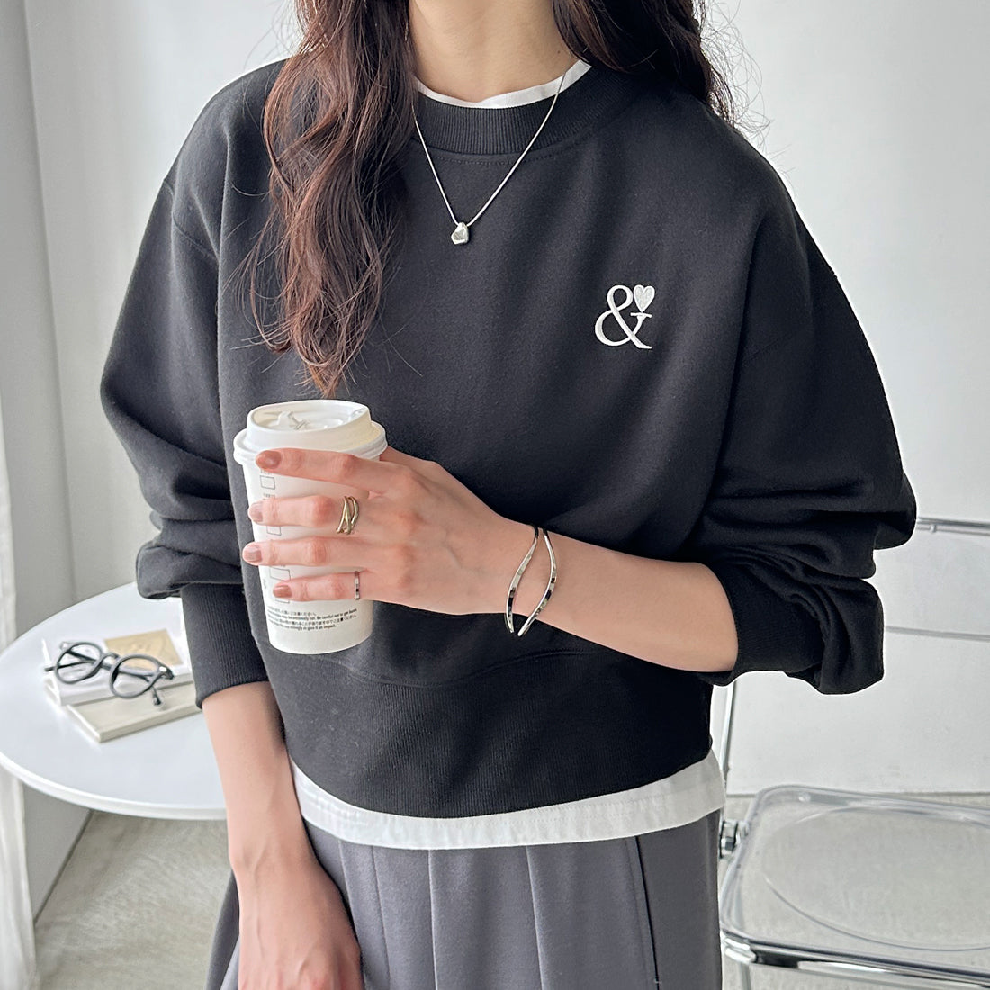 ジーラ GeeRA 裏起毛ワンポイント刺繍スウェットトップス （杢グレー） 杢グレー