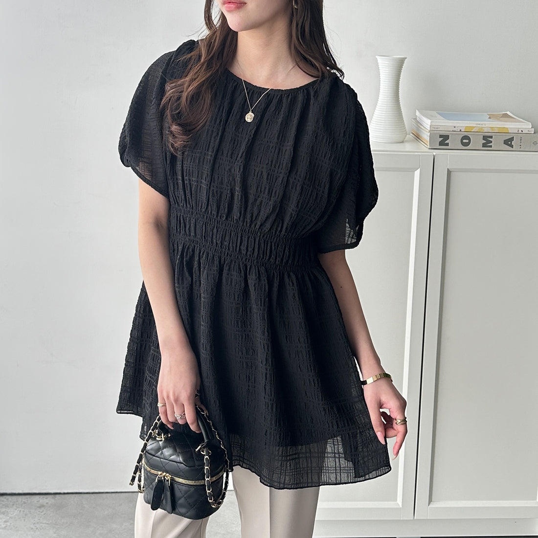 ジーラ GeeRA 前後2WAYシャーリングチュニック （ブラック） ブラック