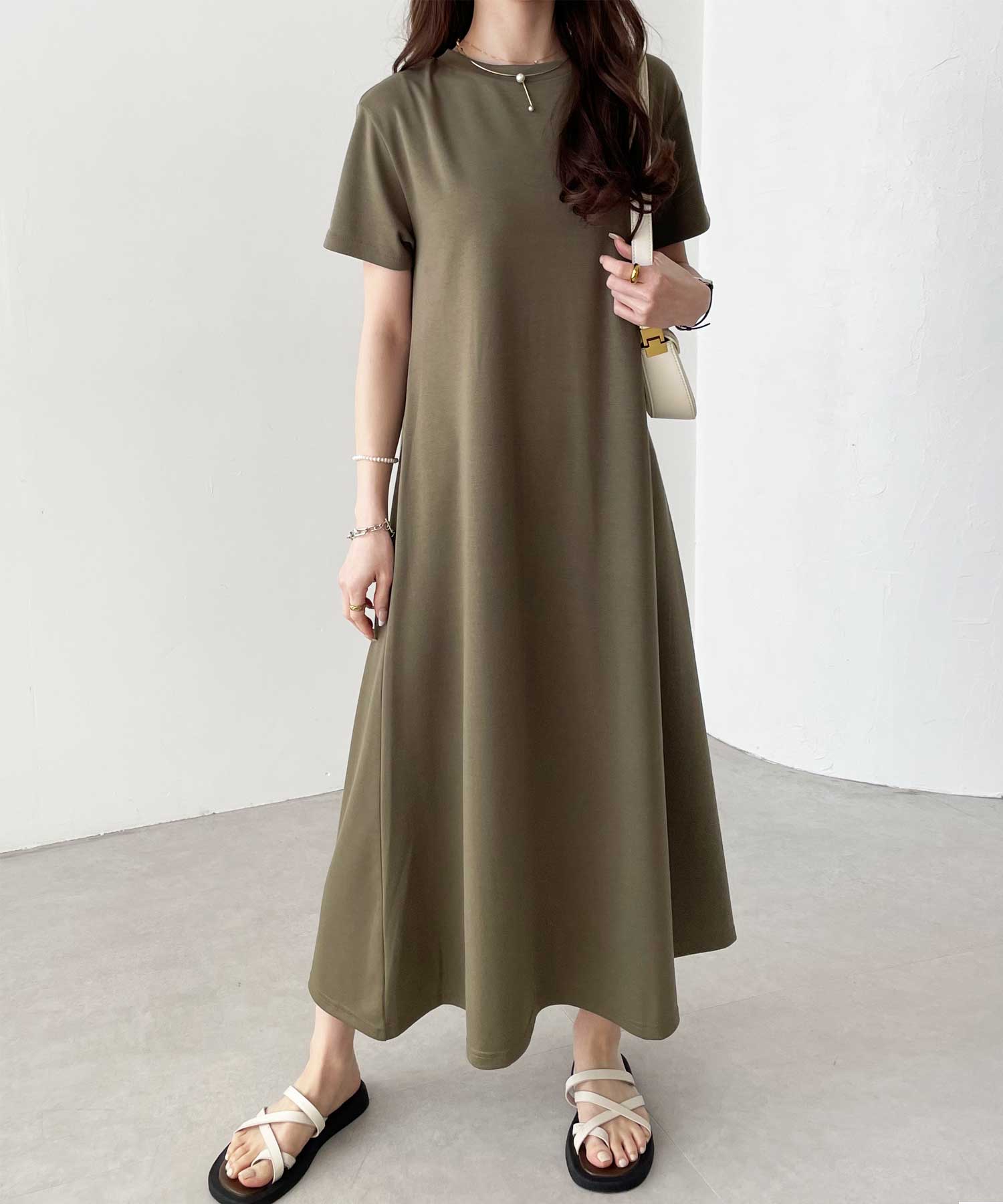 ジーラ GeeRA 【接触冷感】フレアーシルエットロングワンピース （カーキ） カーキ