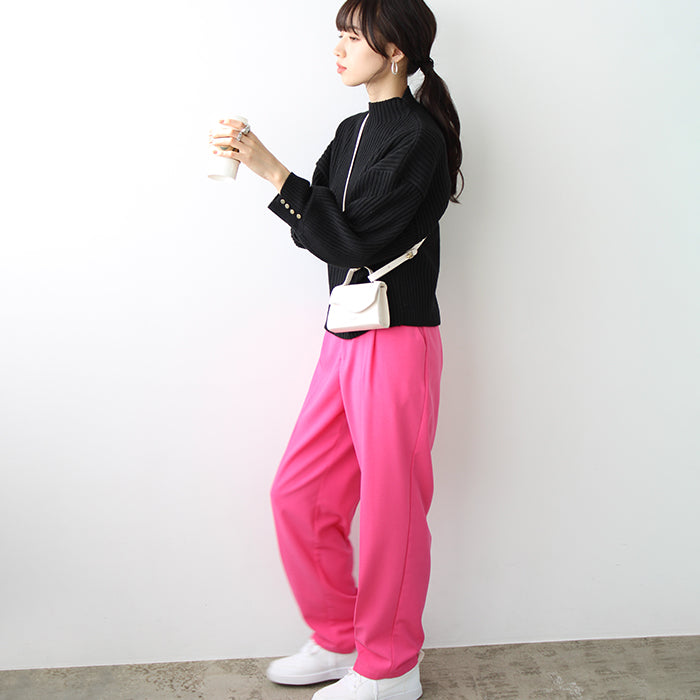 ジーラ GeeRA 袖ボタンボトルネックリブニット