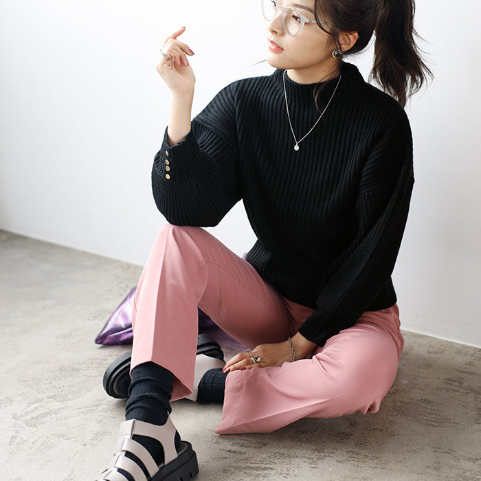 ジーラ GeeRA 袖ボタンボトルネックリブニット