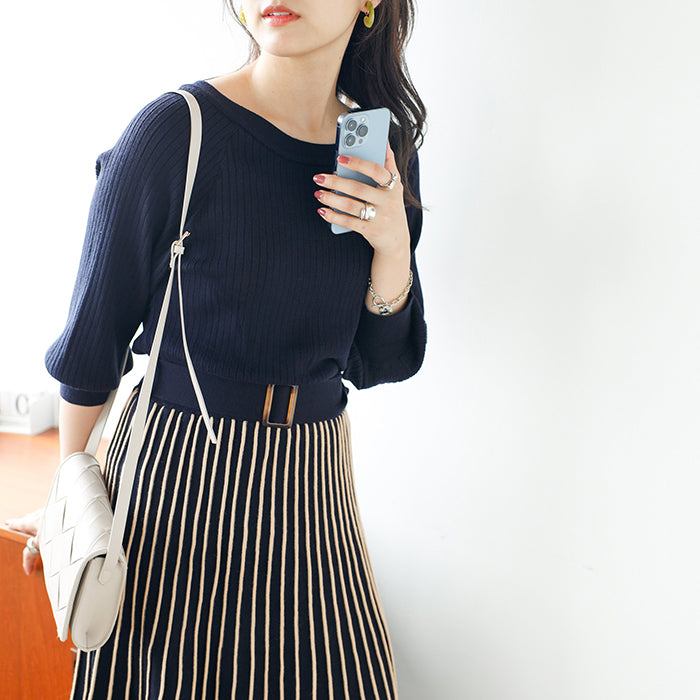 ジーラ GeeRA 前後2WAYプリーツニットワンピース （ネイビー） ネイビー