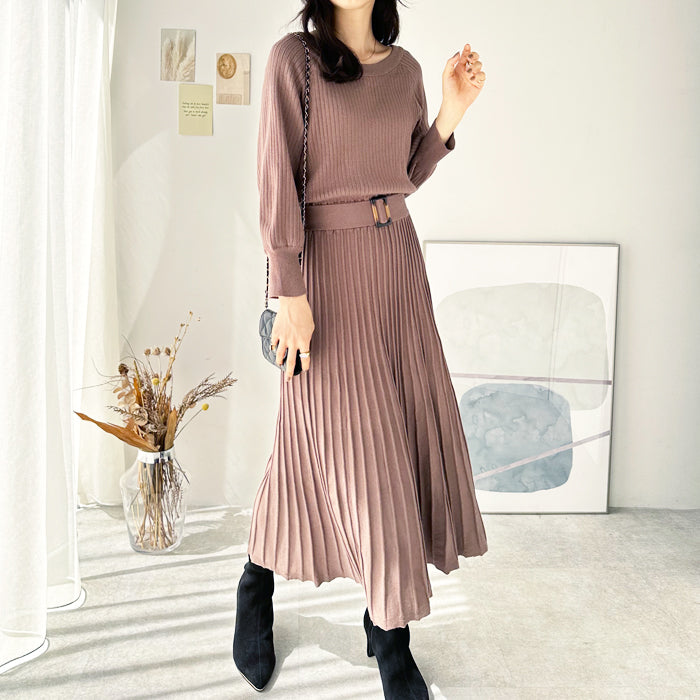 ジーラ GeeRA 前後2WAYプリーツニットワンピース （ネイビー） ネイビー