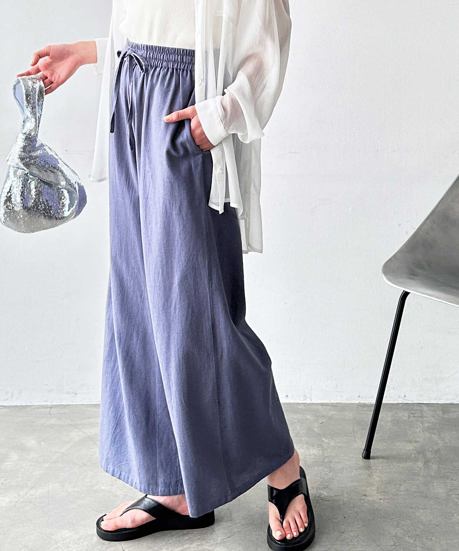 ジーラ GeeRA 麻入りリラックスワイドパンツ