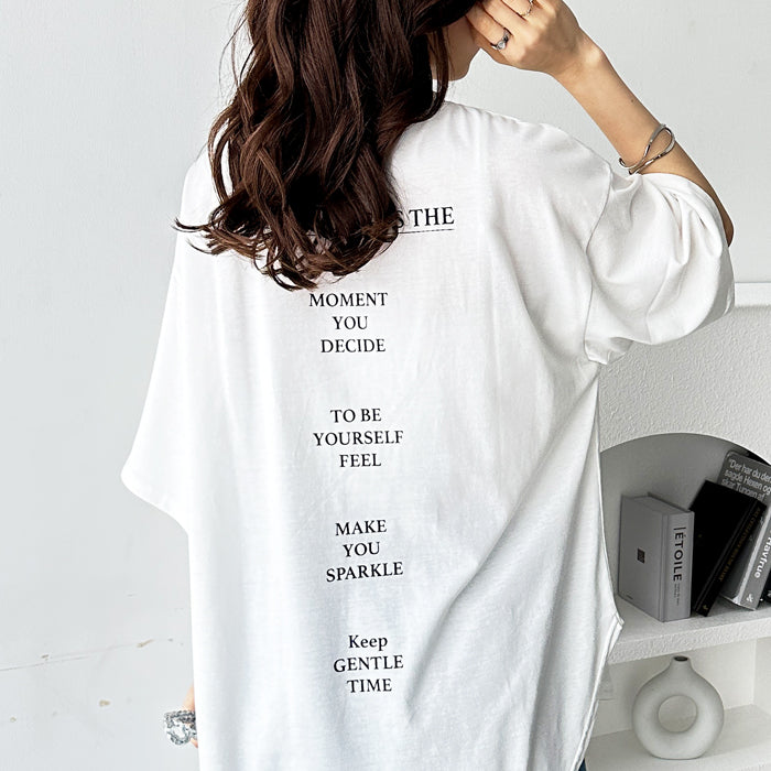 ジーラ GeeRA プリントチュニックTシャツ,バックメッセージホワイト