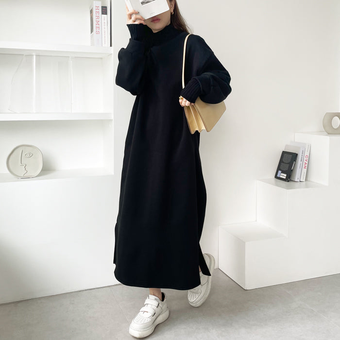 ジーラ GeeRA 裏起毛重ね着風デザインワンピース