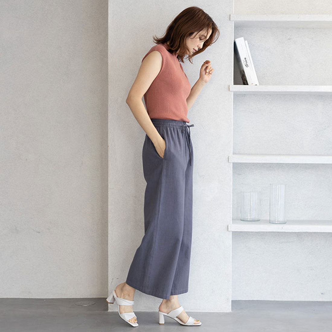 ジーラ GeeRA 麻入りリラックスワイドパンツ