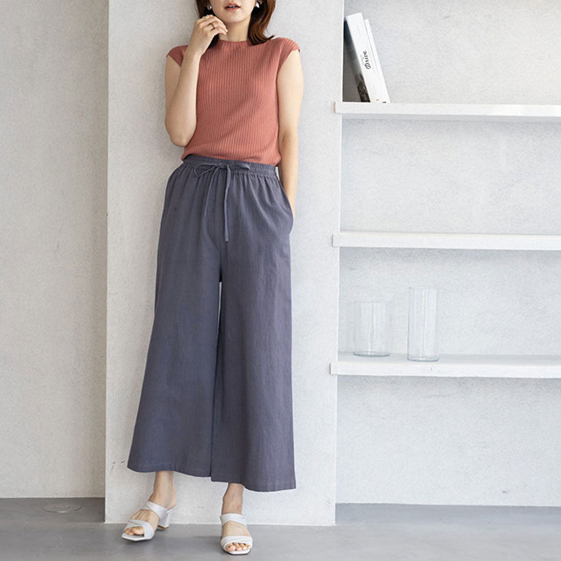 ジーラ GeeRA 麻入りリラックスワイドパンツ