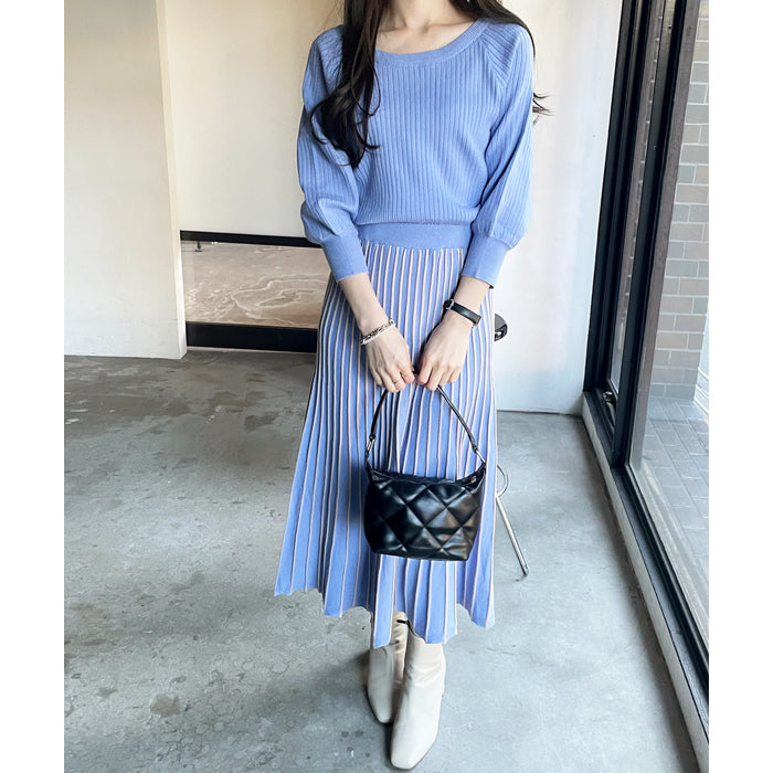 ジーラ GeeRA 前後2WAYプリーツニットワンピース （ブルー） ブルー