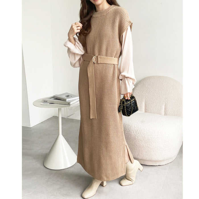 ジーラ GeeRA 袖ブラウスドッキングニットワンピース （ベージュ） ベージュ