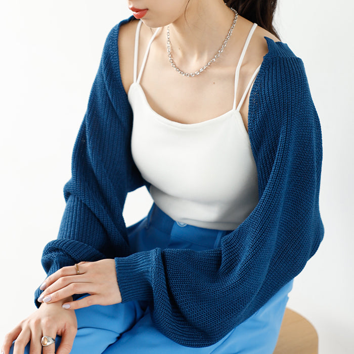ジーラ GeeRA 畦編ショートボレロカーディガン,ブルー