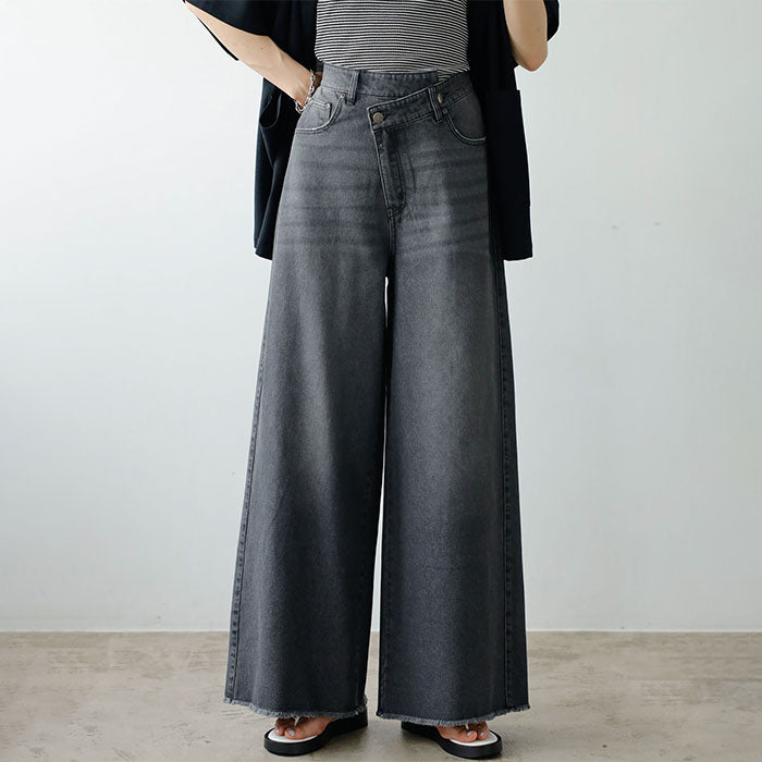 ジーラ GeeRA ウエストデザインデニムバギーパンツ （グレー） グレー