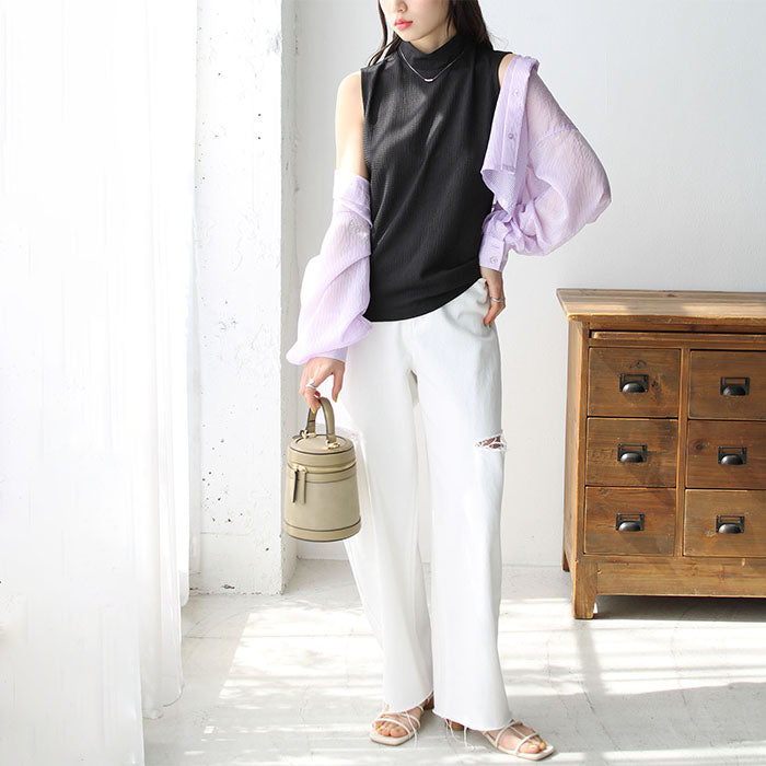 ジーラ GeeRA カットジャカードノースリーブハイネックブラウス