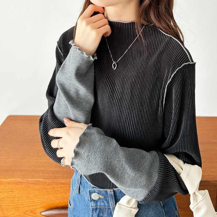 ジーラ GeeRA 異素材ドッキング配色メロープルオーバー