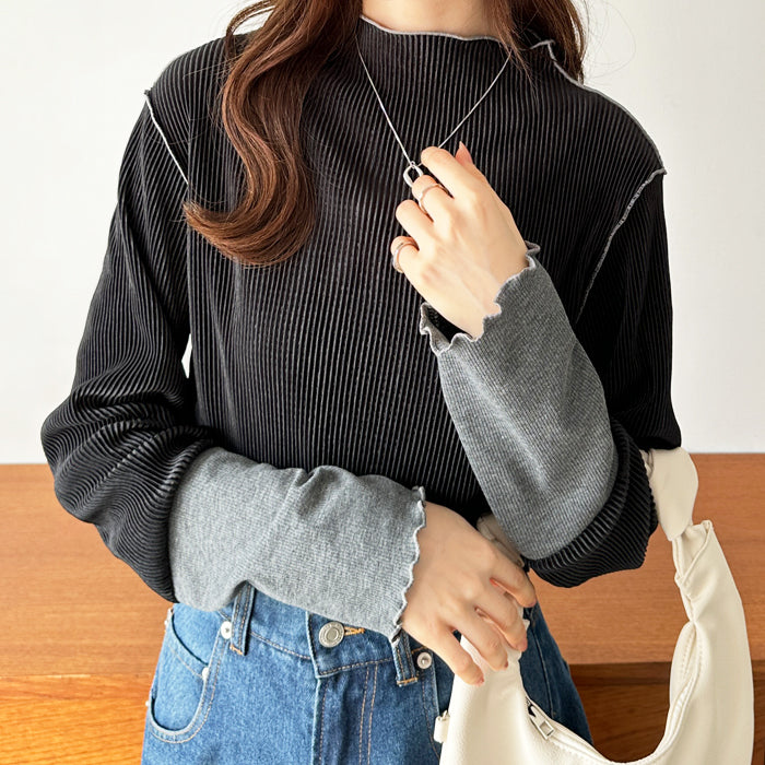 ジーラ GeeRA 異素材ドッキング配色メロープルオーバー