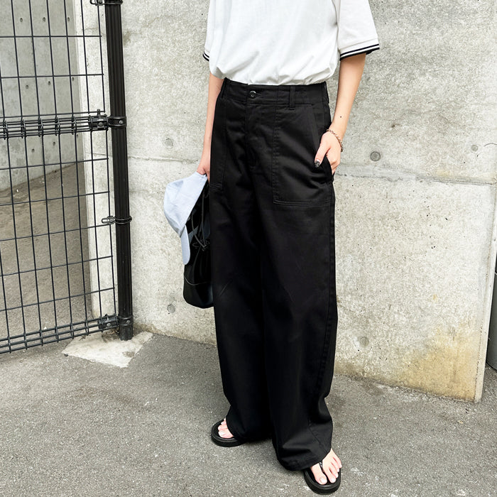 ジーラ GeeRA コットンワイドベイカーパンツ （ブラック） ブラック