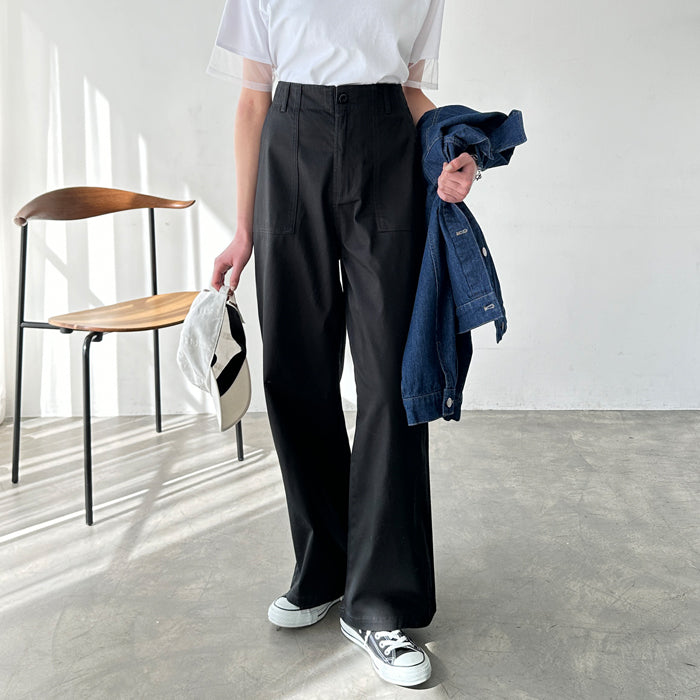 ジーラ GeeRA コットンワイドベイカーパンツ （ブラック） ブラック