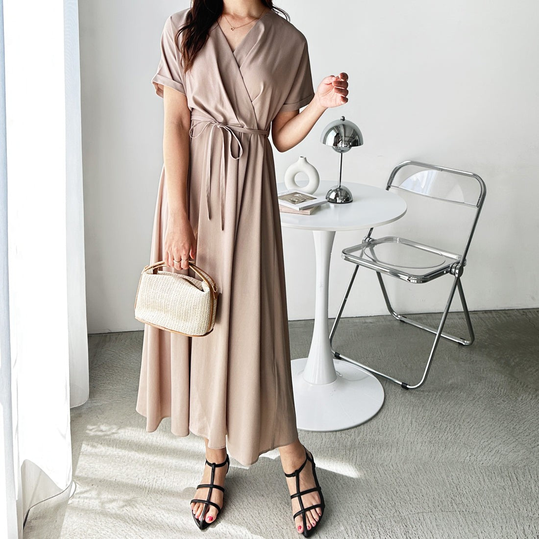 ジーラ GeeRA カシュクールフレアーワンピース （ベージュ） ベージュ