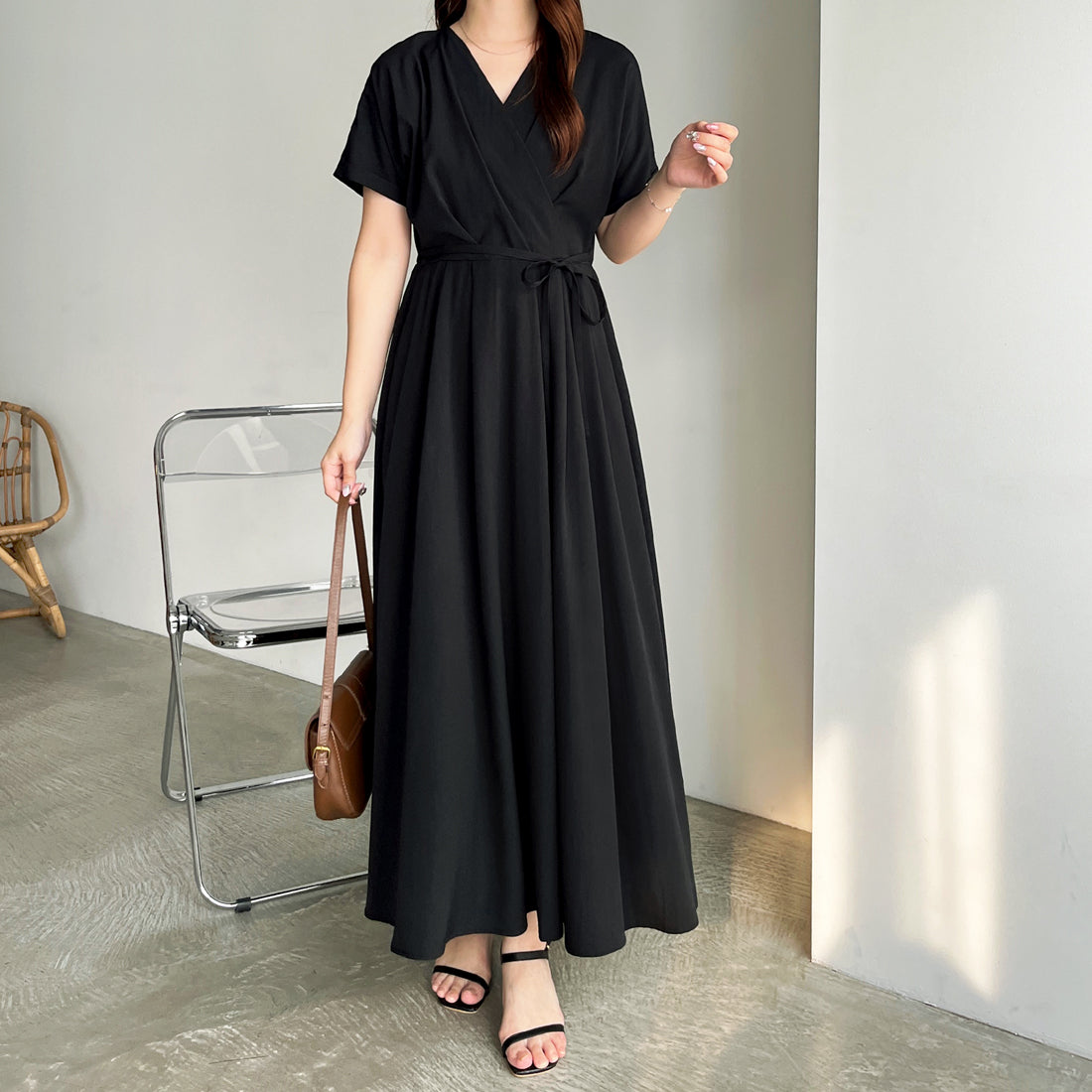 ジーラ GeeRA カシュクールフレアーワンピース （ブラック） ブラック