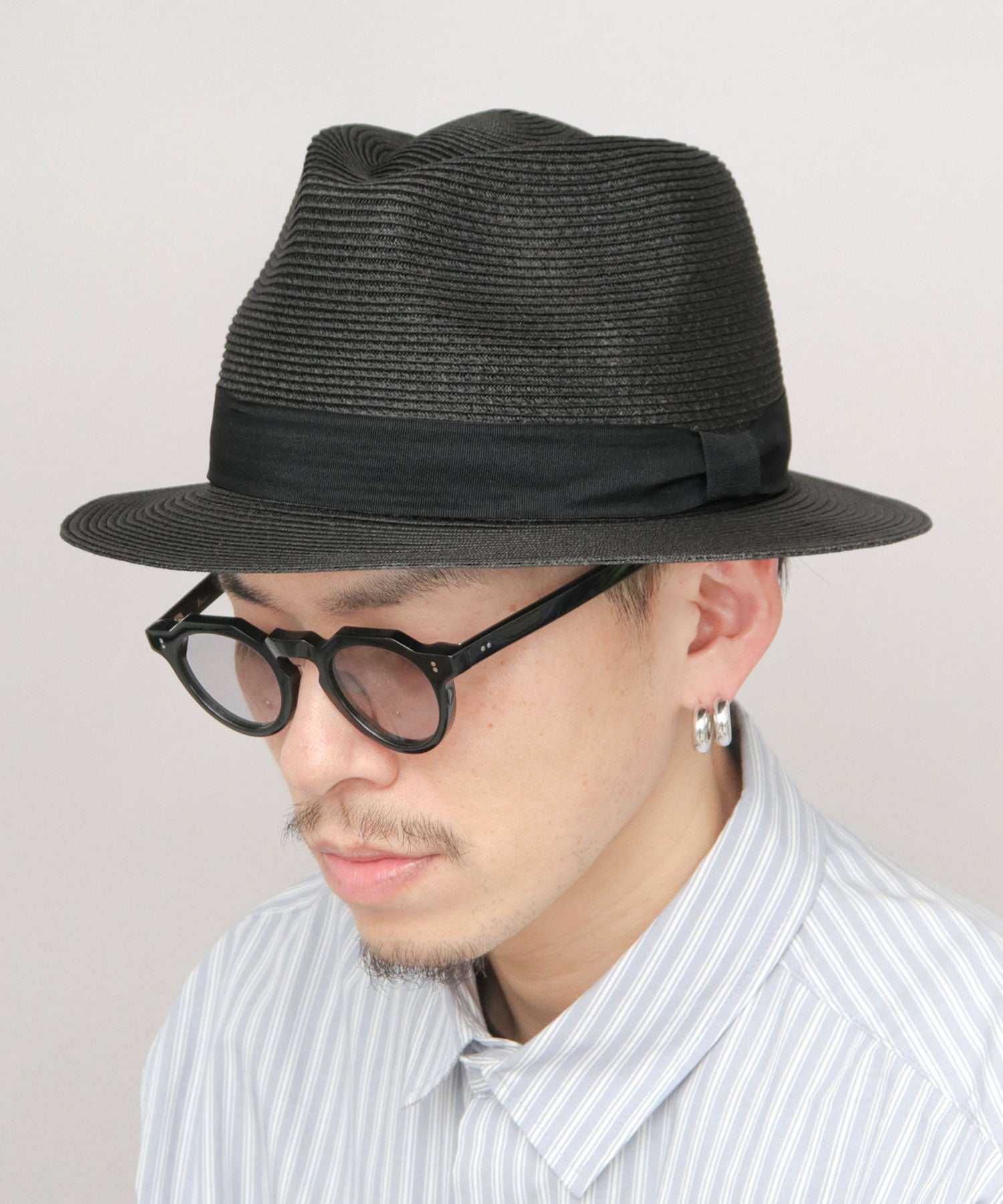 ルーベン Ruben 6mm細ブレード ペーパー（麦わら風） 中折れハット （ブラック） ブラック