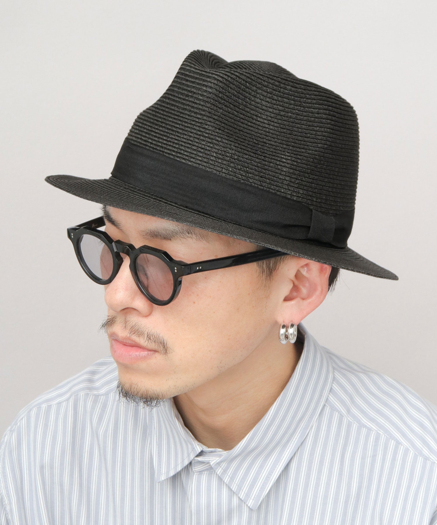 ルーベン Ruben 6mm細ブレード ペーパー（麦わら風） 中折れハット （ブラック） ブラック