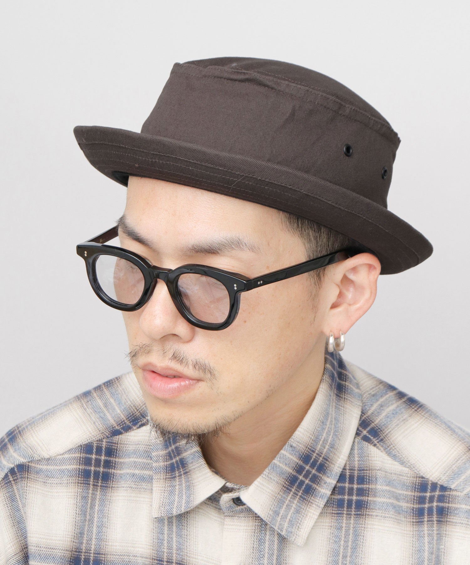 レックハッター Req Hatter ハット ポークパイハット メンズ 帽子 デニム コットン スウェット 3素材 つば短め つば 短い （ブラック-B(スウェット)） ブラック-B(スウェット)