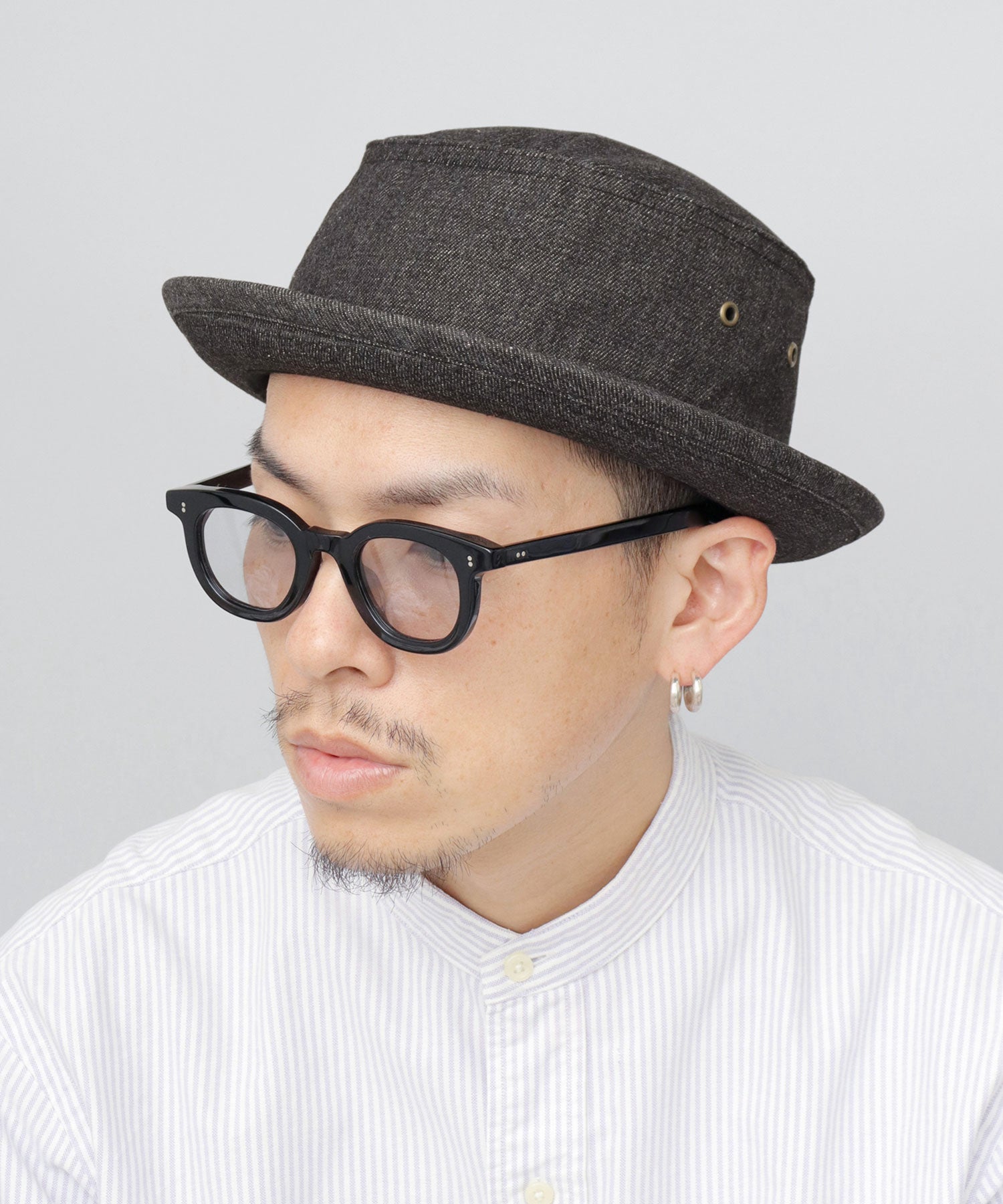 レックハッター Req Hatter ハット ポークパイハット メンズ 帽子 デニム コットン スウェット 3素材 つば短め つば 短い （ブラック-B(スウェット)） ブラック-B(スウェット)