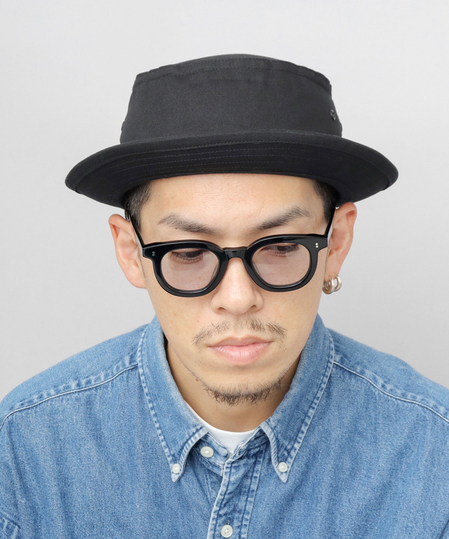 レックハッター Req Hatter ハット ポークパイハット メンズ 帽子 デニム コットン スウェット 3素材 つば短め つば 短い （ブラック-B(スウェット)） ブラック-B(スウェット)