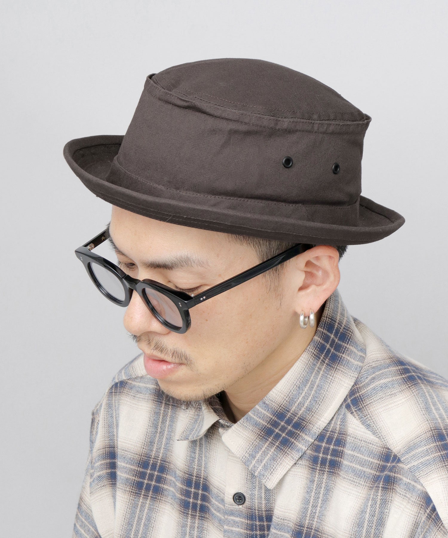 レックハッター Req Hatter ハット ポークパイハット メンズ 帽子 デニム コットン スウェット 3素材 つば短め つば 短い （ブラック-B(スウェット)） ブラック-B(スウェット)