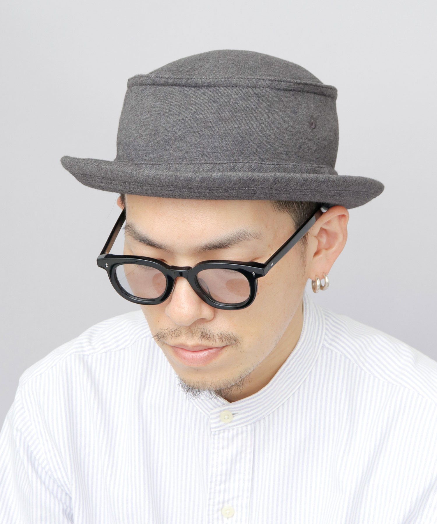 レックハッター Req Hatter ハット ポークパイハット メンズ 帽子 デニム コットン スウェット 3素材 つば短め つば 短い （ブラック-B(スウェット)） ブラック-B(スウェット)