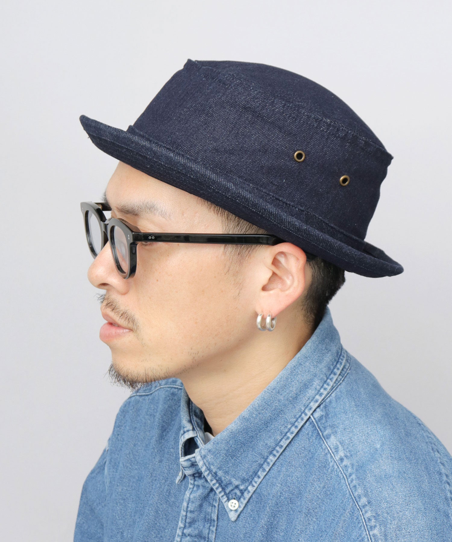 レックハッター Req Hatter ハット ポークパイハット メンズ 帽子 デニム コットン スウェット 3素材 つば短め つば 短い （ブラック-B(スウェット)） ブラック-B(スウェット)