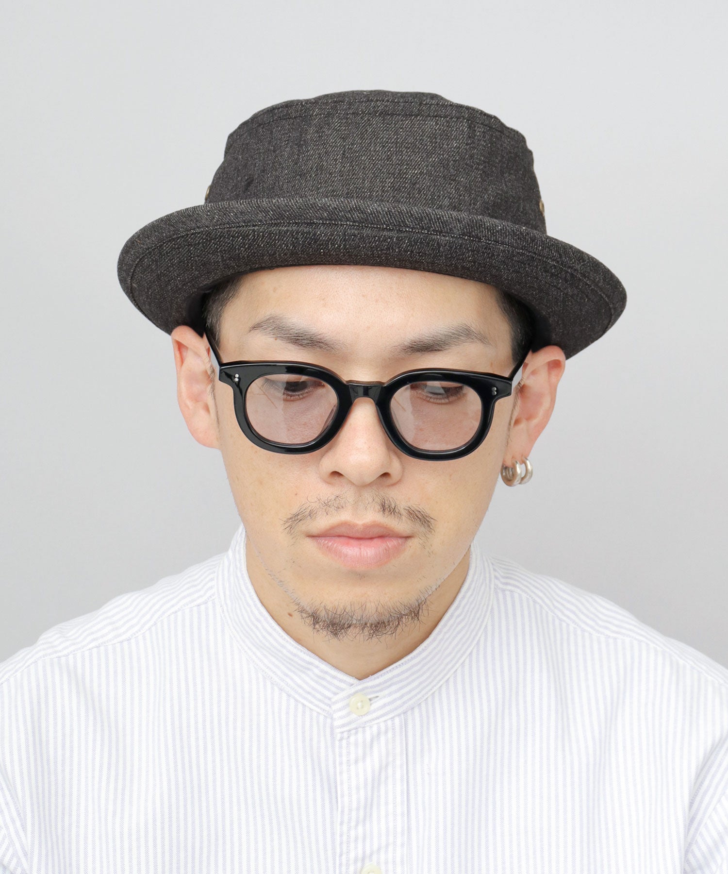 レックハッター Req Hatter ハット ポークパイハット メンズ 帽子 デニム コットン スウェット 3素材 つば短め つば 短い （ブラック-B(スウェット)） ブラック-B(スウェット)