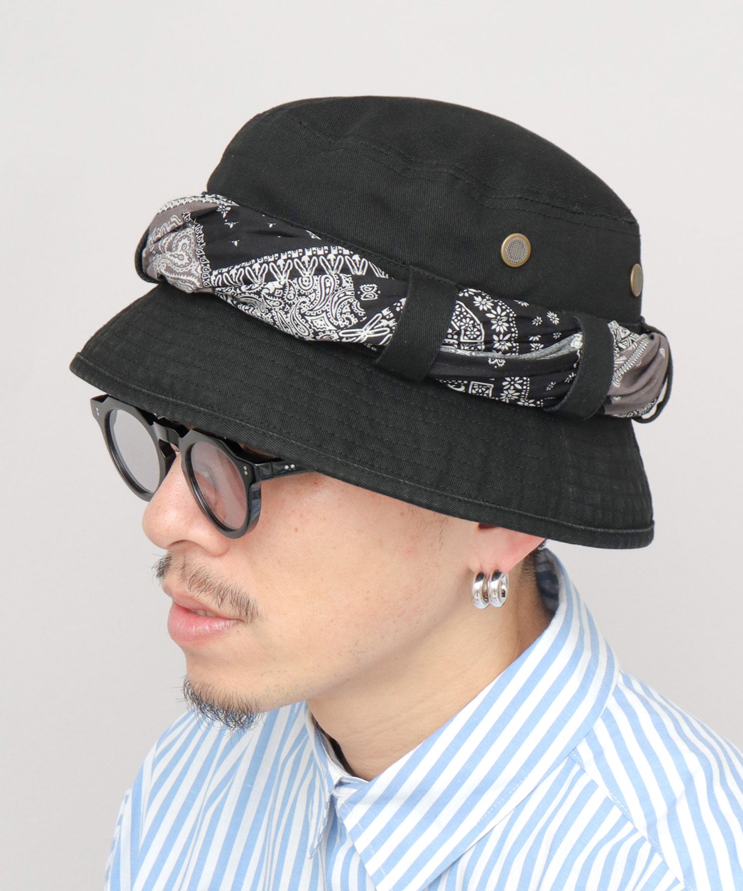 レックハッター Req Hatter バンダナ付き ジャングルハット （ブラック） ブラック